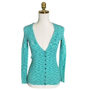 BANANA REPUBLIC | Green Spacedye Button Front Ribbed Knit Cardigan Size XS